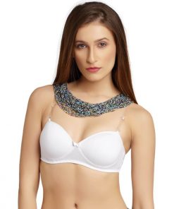 Daisy  Dee Jaquard cotton fabric Lightly Padded Demi Coverage WHITE Bra- COLLEGE STYLE MOMENTS - WHITE